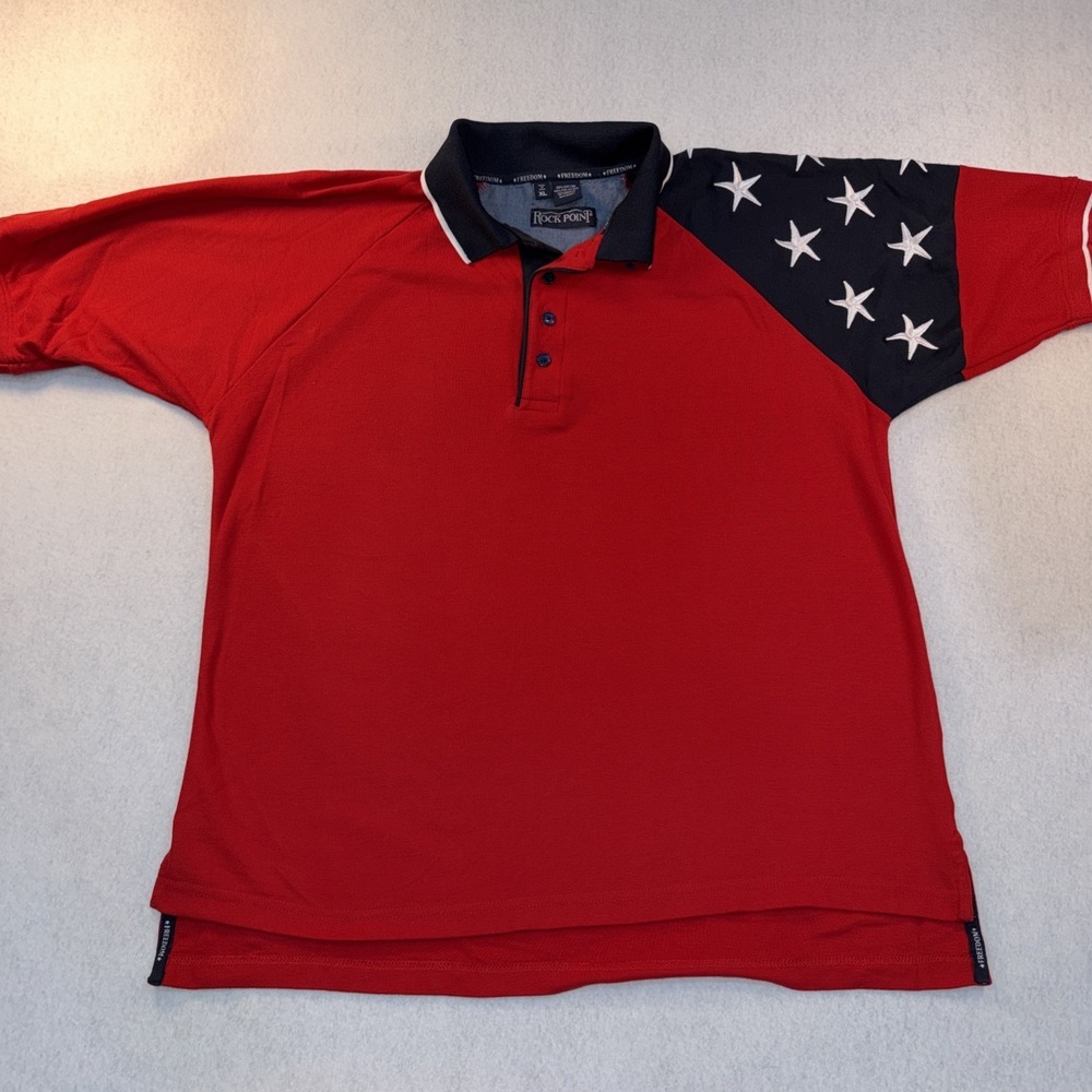 VTG Rock Point Womens XL Short‎ Sleeve Embroidered USA Flag Polo Shirt